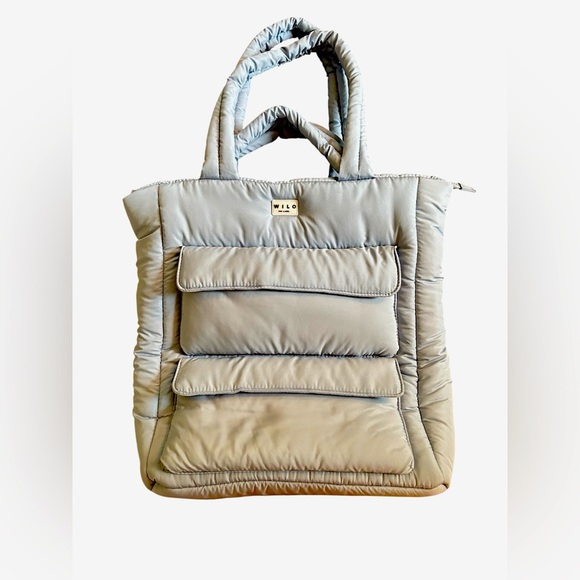 WILO The Label Sky~Baby Blue Large Puffer Tote Pocket Travel Bag Weekender 16X14 - Picture 9 of 10